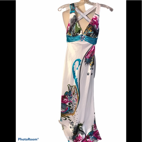 Halter White Floral Maxi Silky Dress - Picture 1 of 8